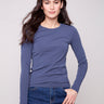 Cotton blend knit top with a flattering slim fit and crew neckline by Charlie B.