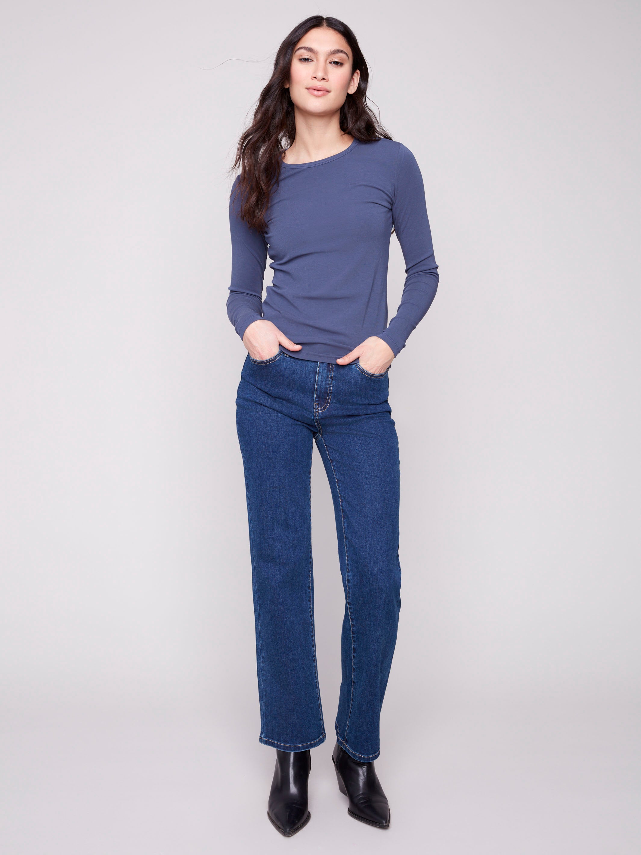 Long sleeve denim knit top crafted for comfort and style, perfect for any occasion by Charlie B.