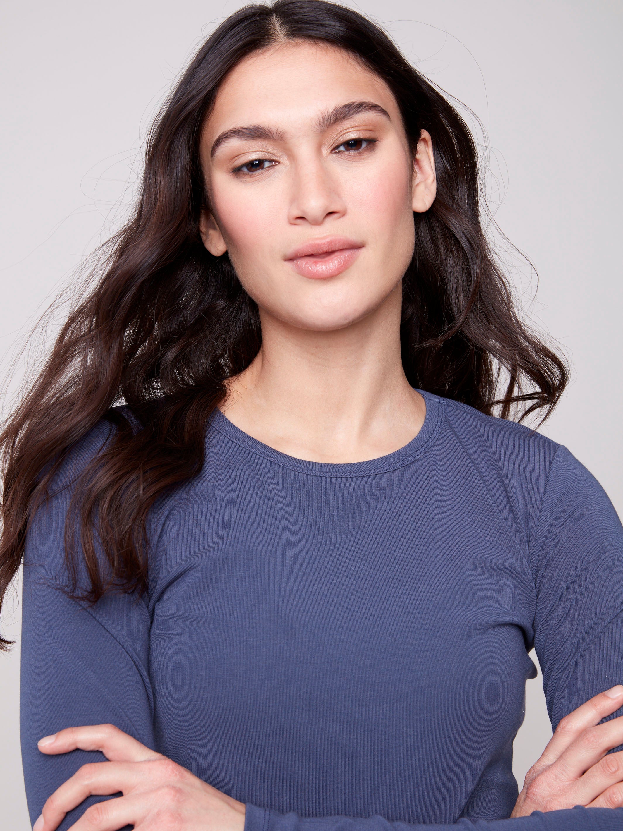 Crew neck design in a cotton blend fabric, offering both elegance and ease by Charlie B.