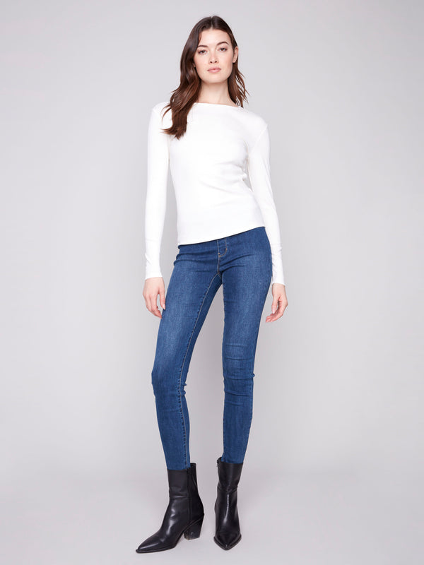 Cotton blend long sleeve top in ecru, offering comfort and elegance by Charlie B.