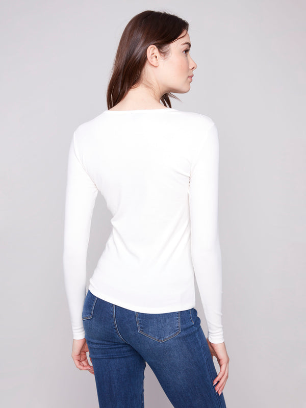 Ecru crew neck top crafted from a soft cotton blend for ultimate comfort by Charlie B.