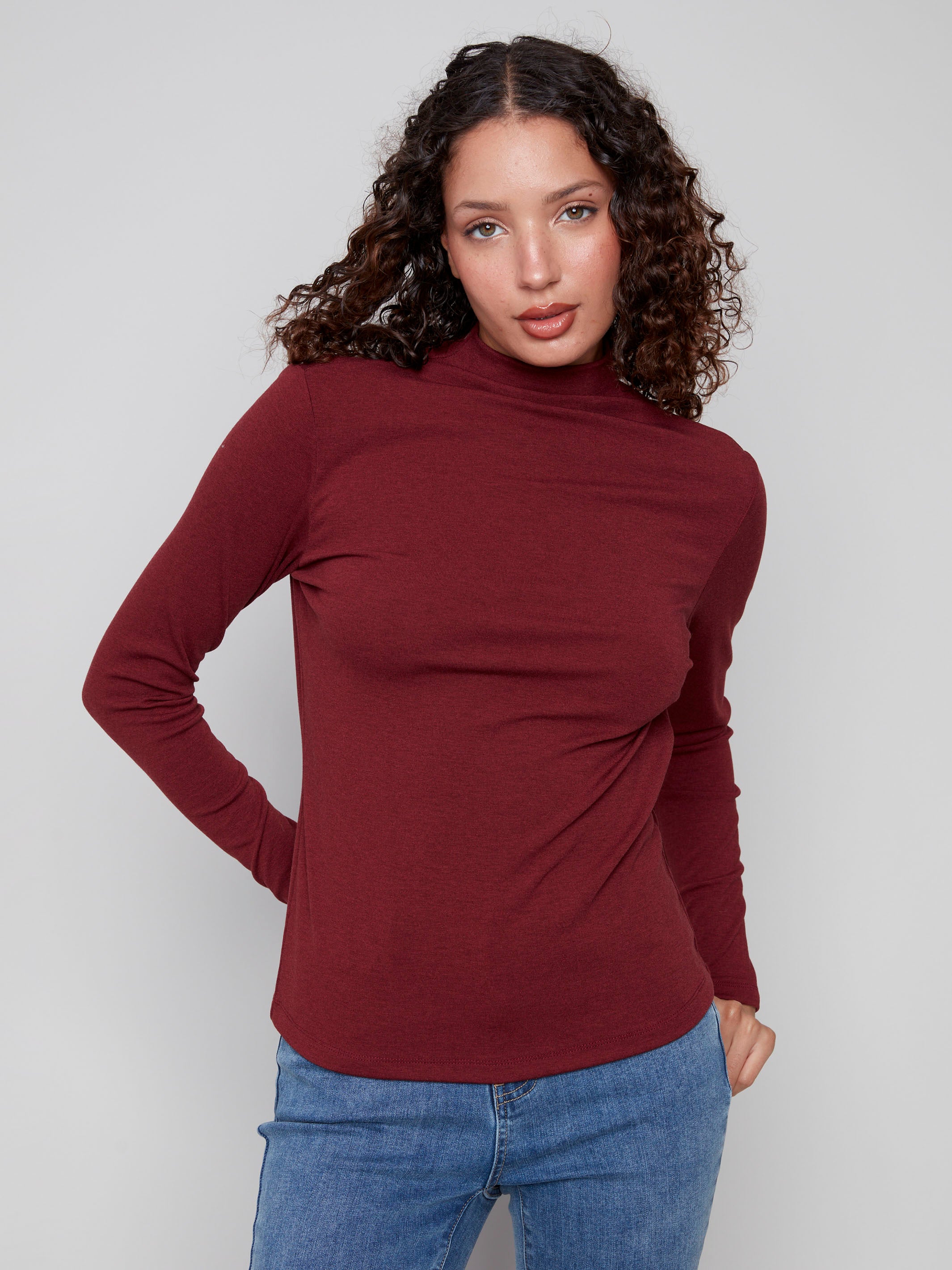 Cabernet top with a slim fit and long sleeves, perfect for layering by Charlie B.