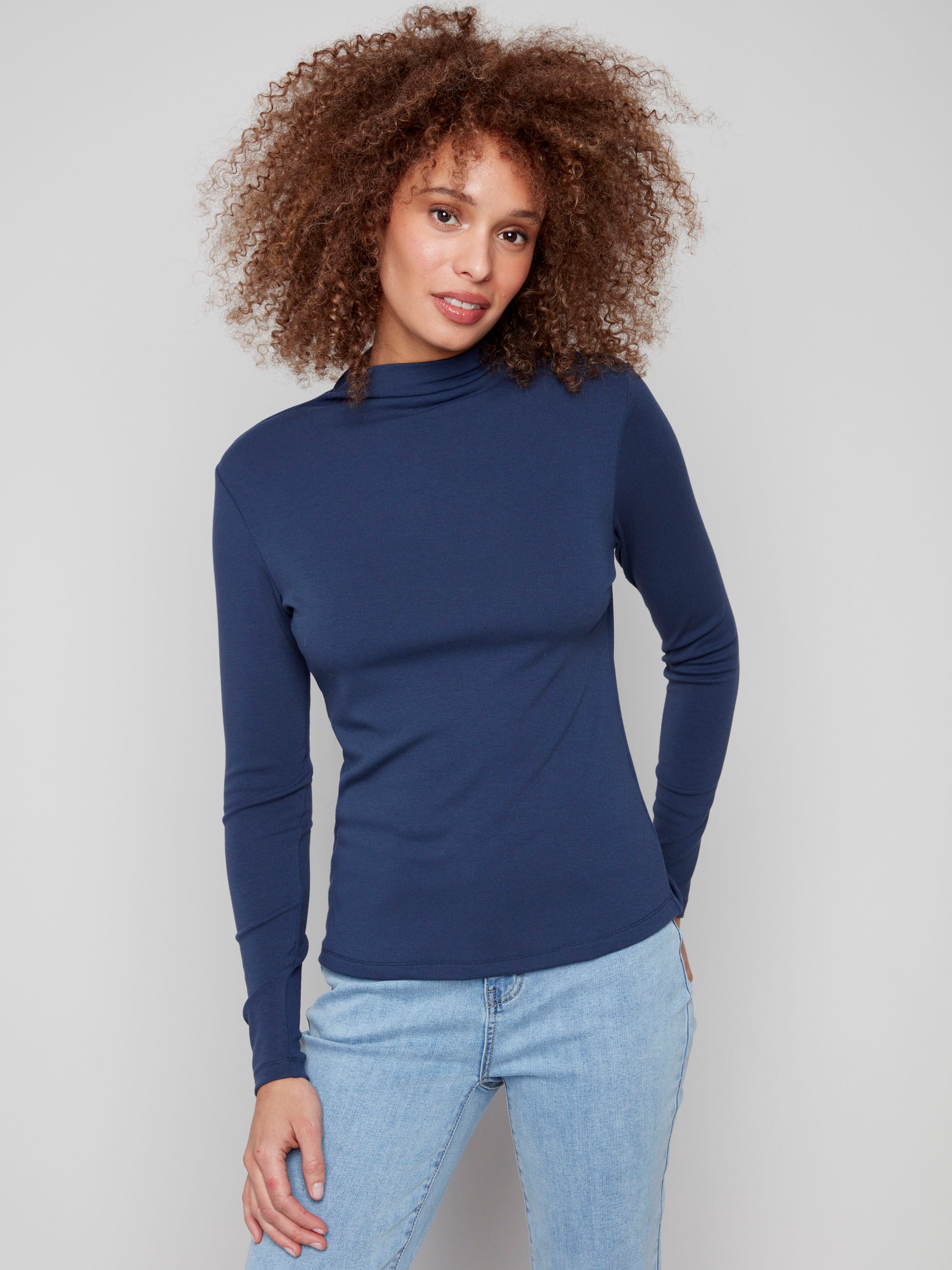 Moonlight blue top featuring a slim fit design, perfect for layering or wearing alone, by Charlie B.