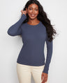 Ribbed long sleeve top in midnight blue, crafted from a stretch cotton-tencel blend for comfort by Charlie B.