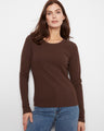 Brown top with a classic crew neckline, crafted from a stretch cotton-tencel blend for comfort and style by Charlie B.