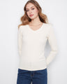 Elegant V neckline top crafted from stretch cotton-tencel blend by Charlie B.