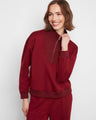 Merlot sweatshirt in soft scuba fabric with ribbed cuffs, featuring a half-zip for versatile style by Charlie B.