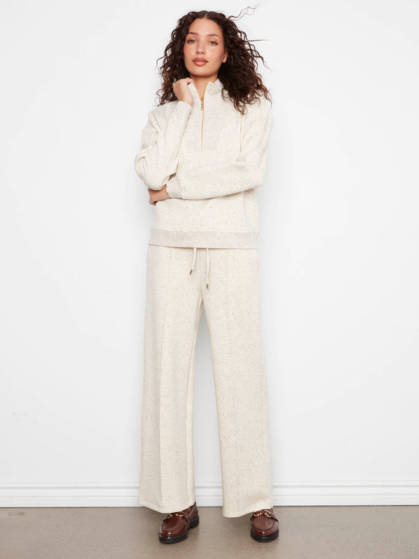 Pantalon jogger à jambe large en scuba doux - Biscuit