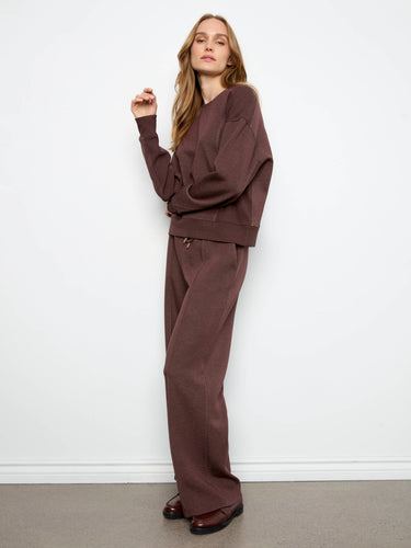 Crew neck sweatshirt with ribbed side panels in a warm espresso shade by Charlie B.