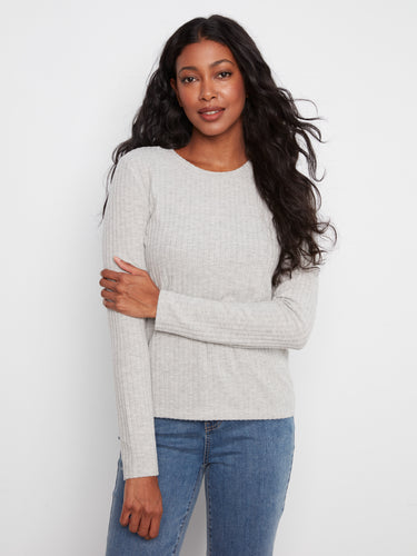 Heather-grey top featuring brushed ribbed fabric for a soft feel by Charlie B.