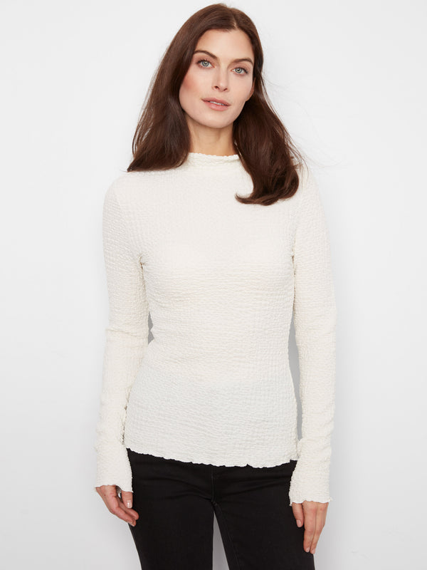 Bubble Knit Mock Neck Top - Ecru