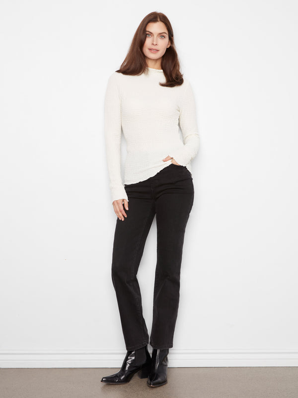 Bubble Knit Mock Neck Top - Ecru