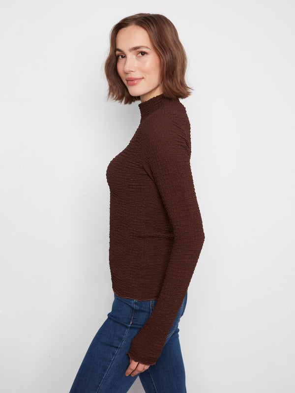 Bubble Knit Mock Neck Top - Coffee