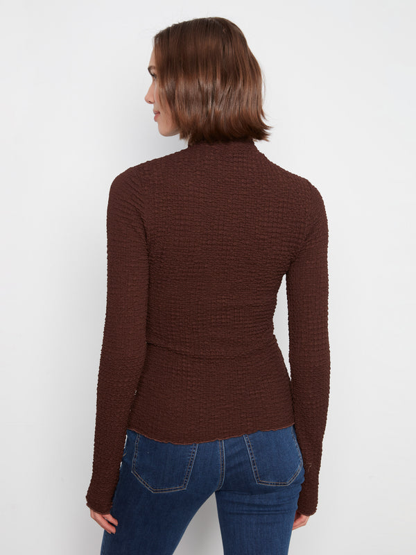 Bubble Knit Mock Neck Top - Coffee