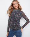Floral top with a mock neckline crafted from stretch mesh fabric, offering a stylish and comfortable fit by Charlie B.