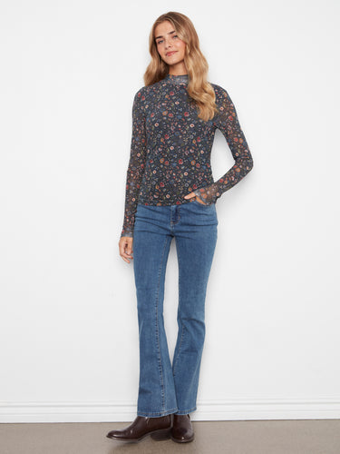 Elegant floral design with long sleeves and slim fit, crafted in breathable stretch mesh fabric by Charlie B.