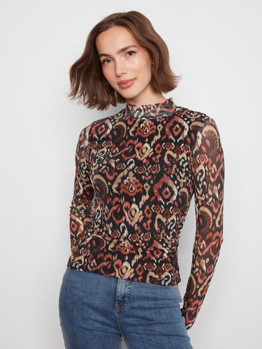 Elegant top with a mock neckline, showcasing intricate patterns for a chic look by Charlie B.