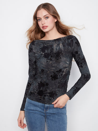 Floral top with a slim fit design, perfect for an elegant look, by Charlie B.