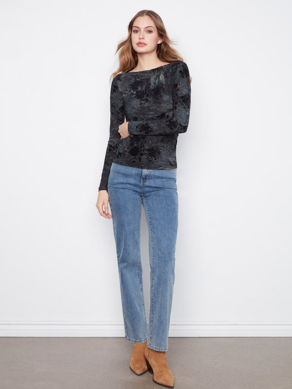Ruched Boat Neck Top - Midnight