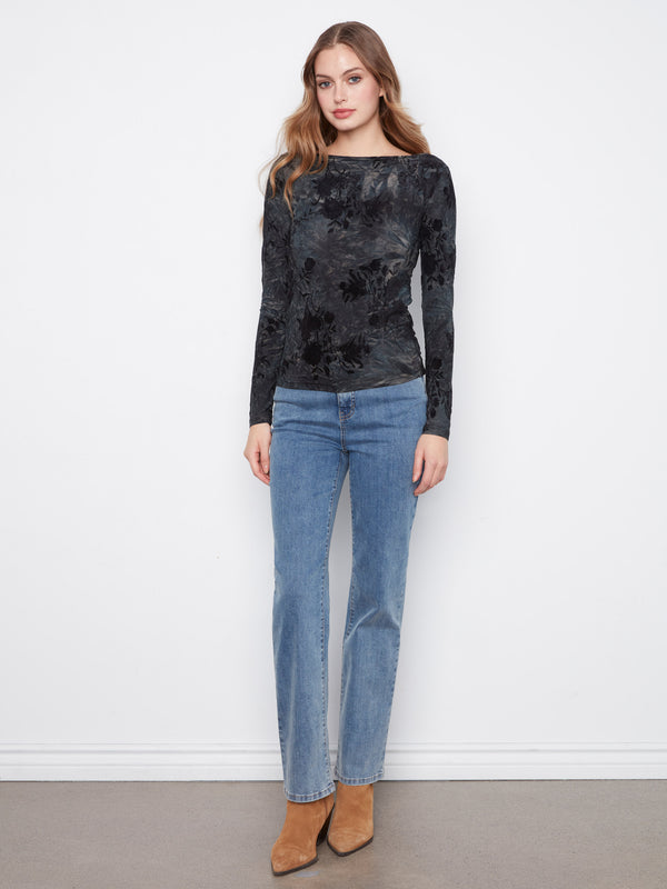 Ruched Boat Neck Top - Midnight