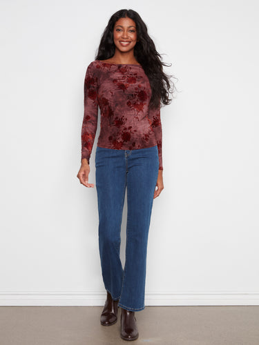 Chic long-sleeve top with side ruching, enhancing the silhouette and adding texture to your outfit by Charlie B.