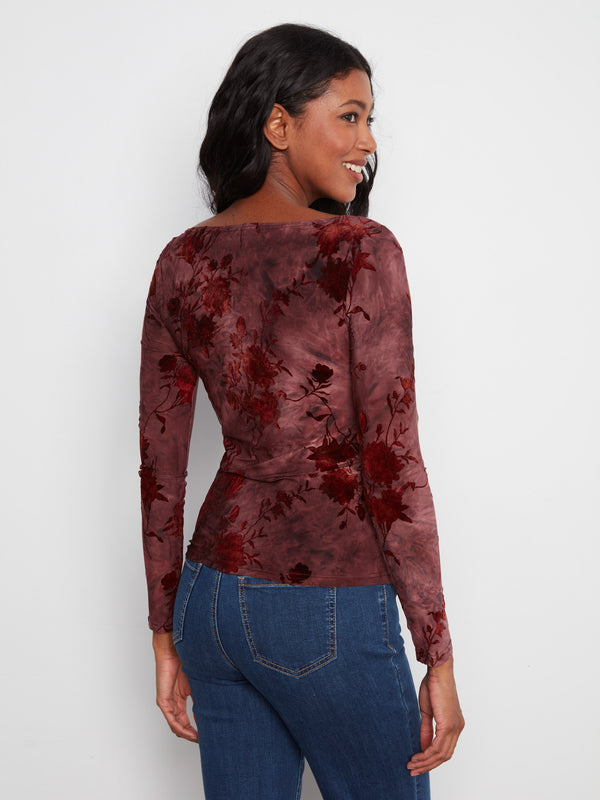 Ruched Boat Neck Top - Merlot