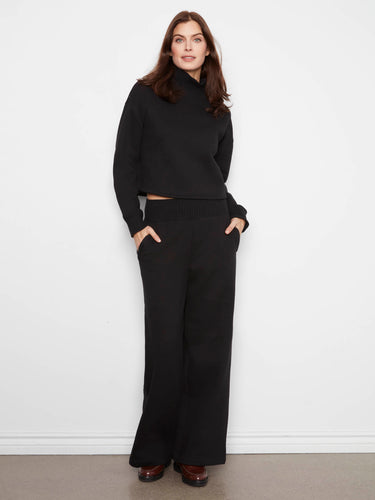 Midnight wide-leg French terry pants with zip side pockets, adding functionality to style by Charlie B.