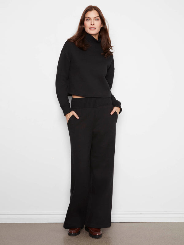 Pantalon à jambe large en molleton à enfiler - Noir