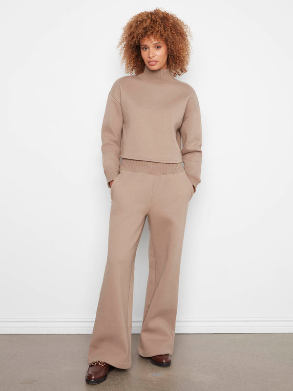 Pantalon à jambe large en molleton à enfiler - Taupe
