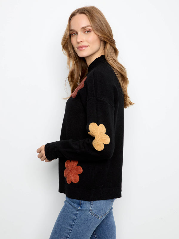 Chandail à appliqués floraux - Noir