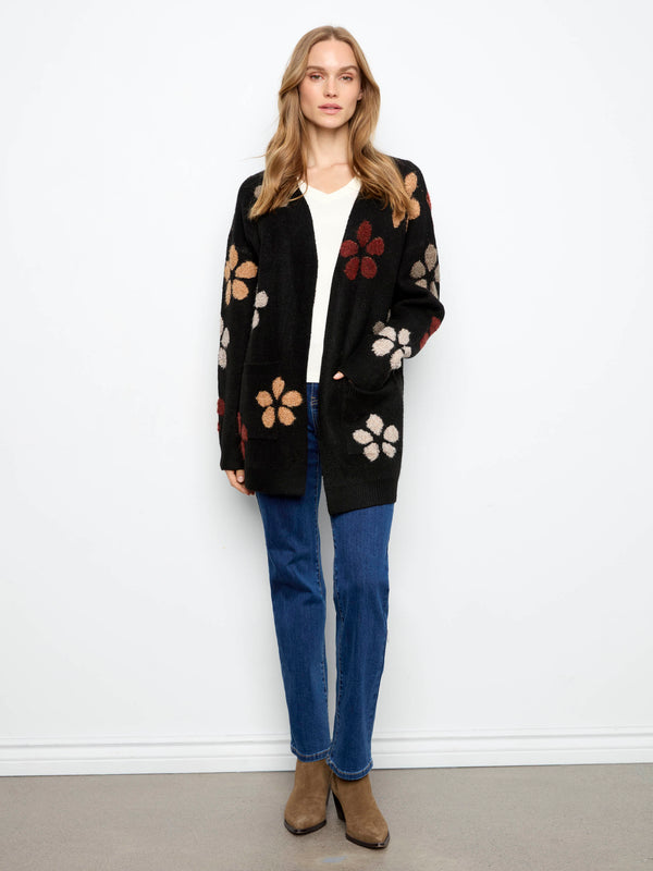 Cardigan à fleurs en bouclé - Noir