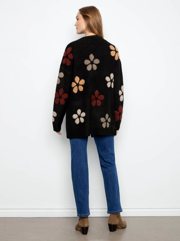 Cardigan à fleurs en bouclé - Noir