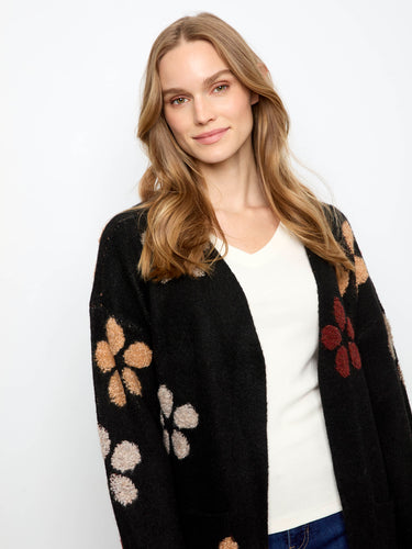 Versatile open front cardigan with eye-catching floral motifs for any occasion by Charlie B.