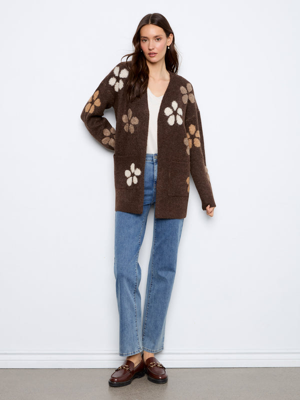 Cardigan à fleurs en bouclé - Cacao Chiné