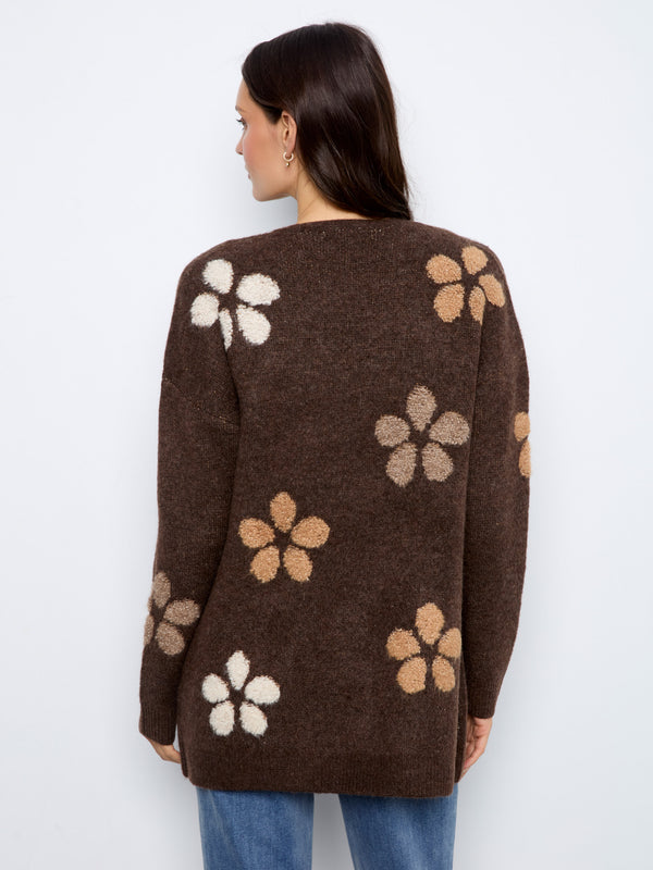 Cardigan à fleurs en bouclé - Cacao Chiné