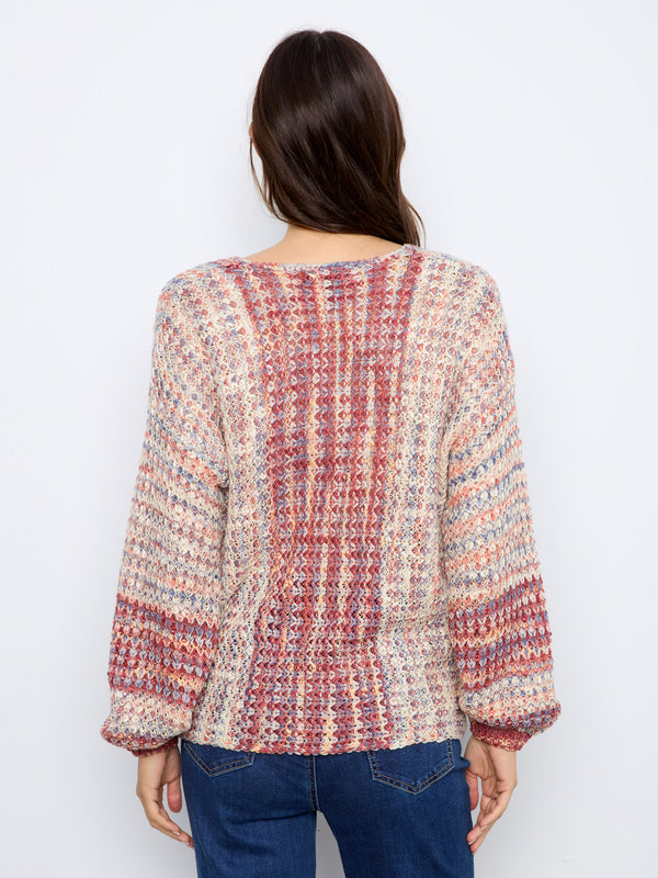 Novelty Knit V-Neck Sweater - Rosebud