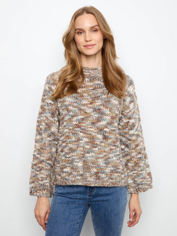 Space Dye Mock Neck Knit Sweater - Verveine