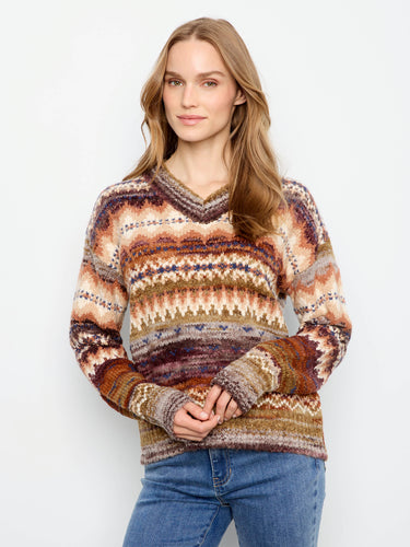 Space Dye V-Neck Sweater - Raisin