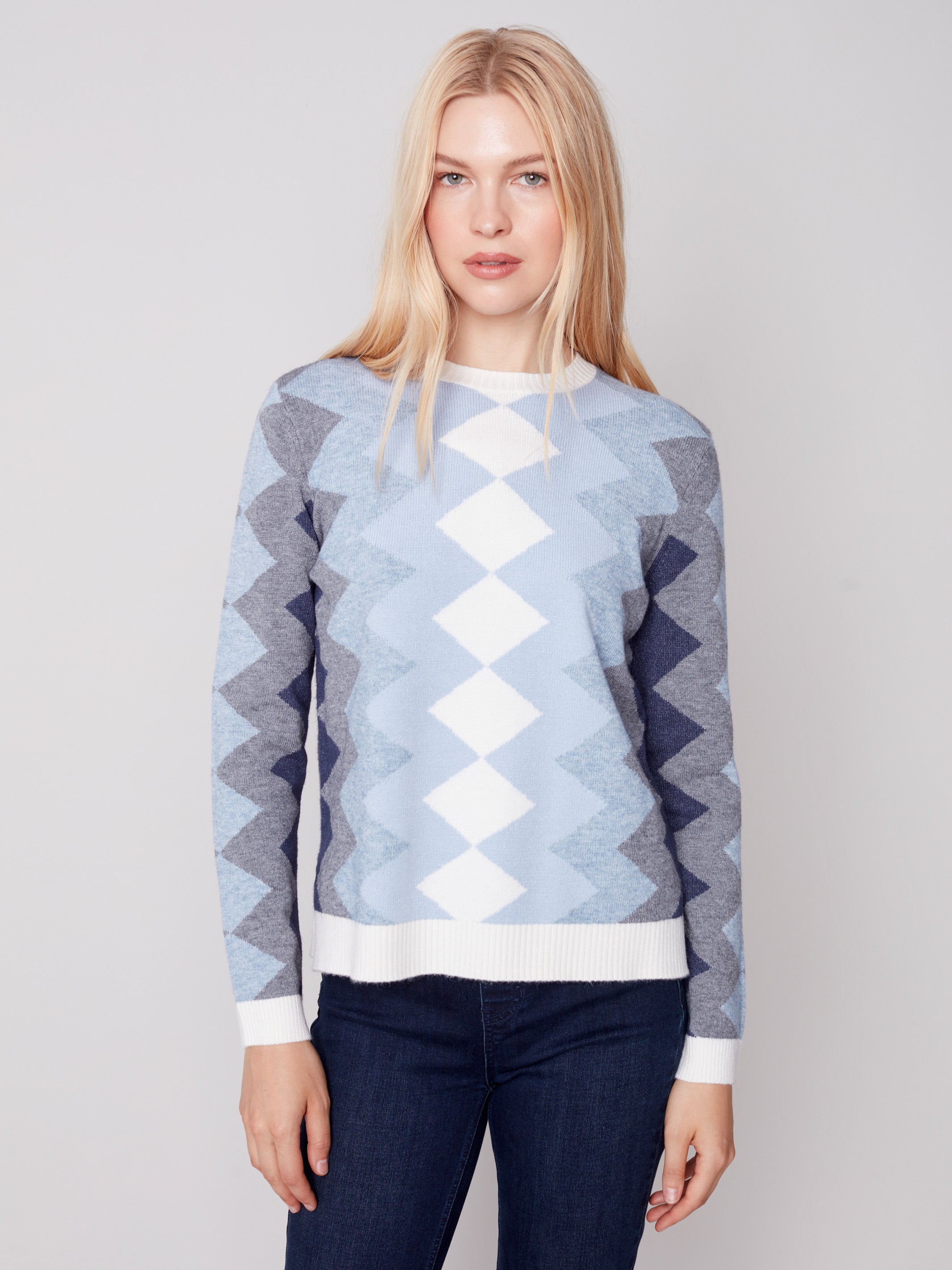 Jacquard Sweater with Zig Zag Design - Snowflake
