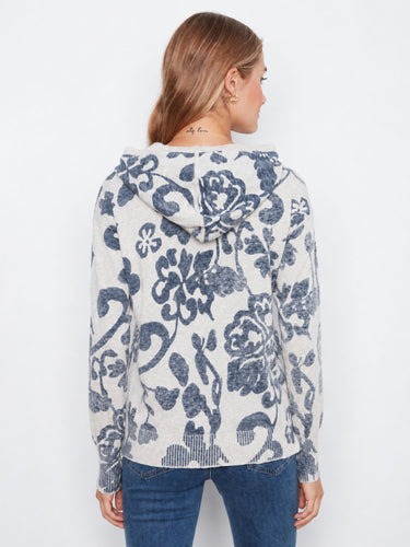Stylish cotton sweater in gray floral print, featuring ribbed cuffs and hem for a snug fit by Charlie B.