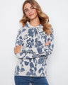 Gray floral hoodie sweater made from 100% cotton, offering comfort and style with its unique washed effect by Charlie B.
