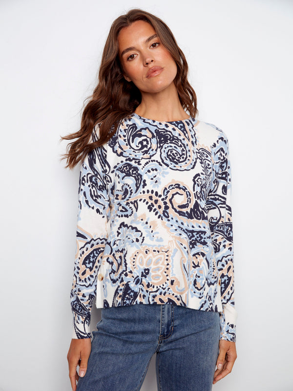 Sweater with a classic crew neck and an intricate Rococo print, perfect for any casual outing by Charlie B.