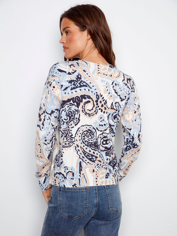 Printed Sweater With Side Buttons - Rococo
