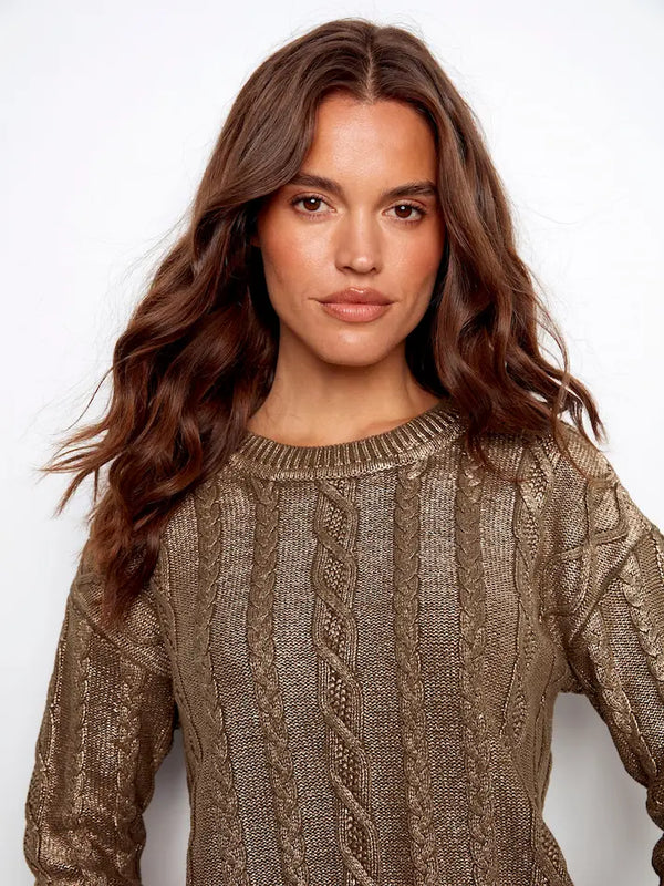 Chandail en tricot torsadé métallisé - Épinette