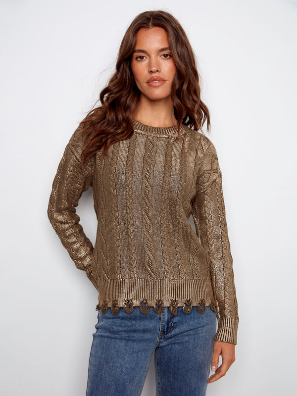 Sweater crafted from 100% cotton with a beautiful metallic sheen, enhancing any outfit effortlessly. By Charlie B.