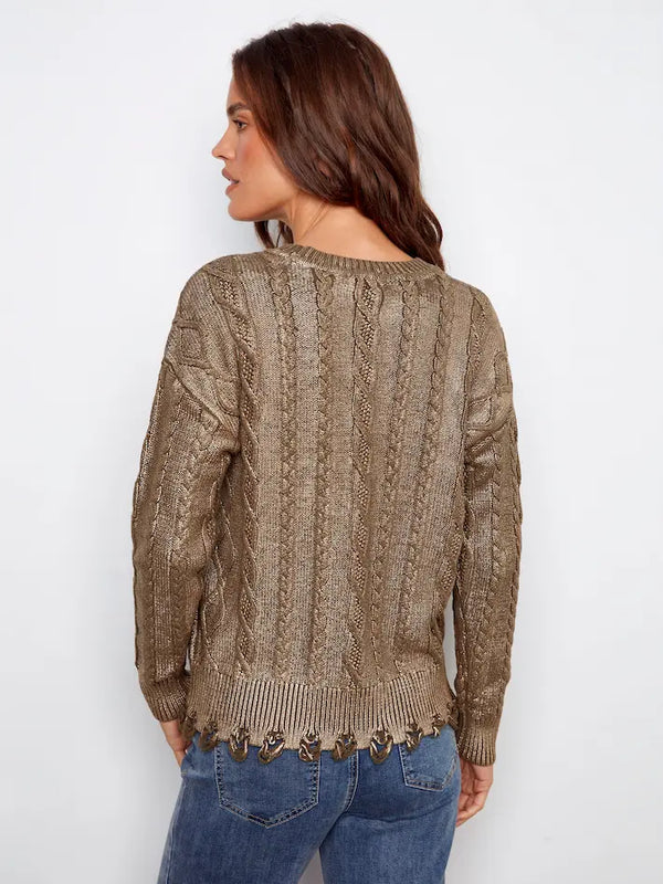 Chandail en tricot torsadé métallisé - Épinette