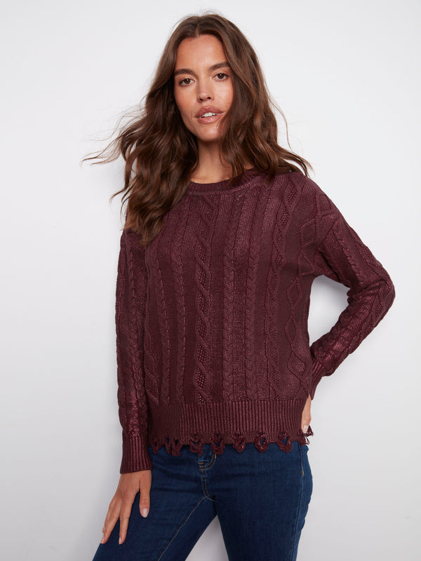 Stylish cable knit sweater with intricate details and a luxurious metallic sheen by Charlie B.