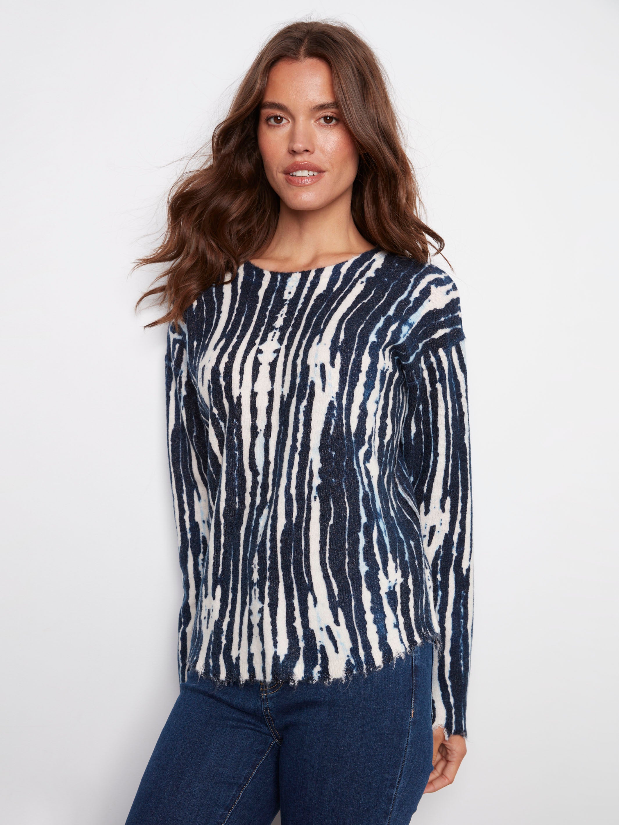Abstract printed sweater featuring a reversible design for versatile styling options by Charlie B.
