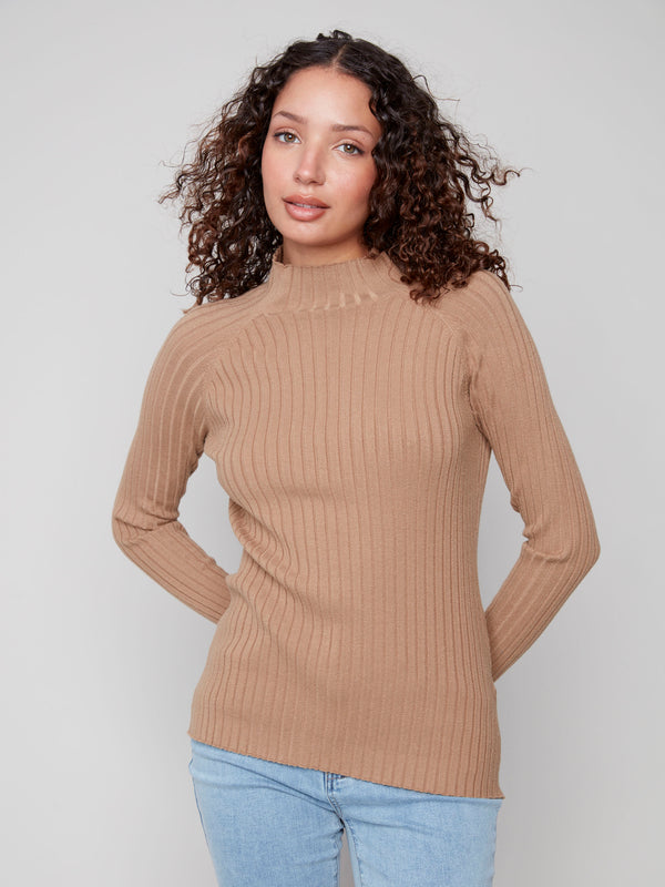 Truffle sweater featuring a stylish mock neck and ribbed knit texture, perfect for a chic look by Charlie B.