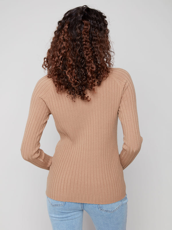 Long-sleeved truffle sweater showcasing a sleek slim fit and elegant design by Charlie B.